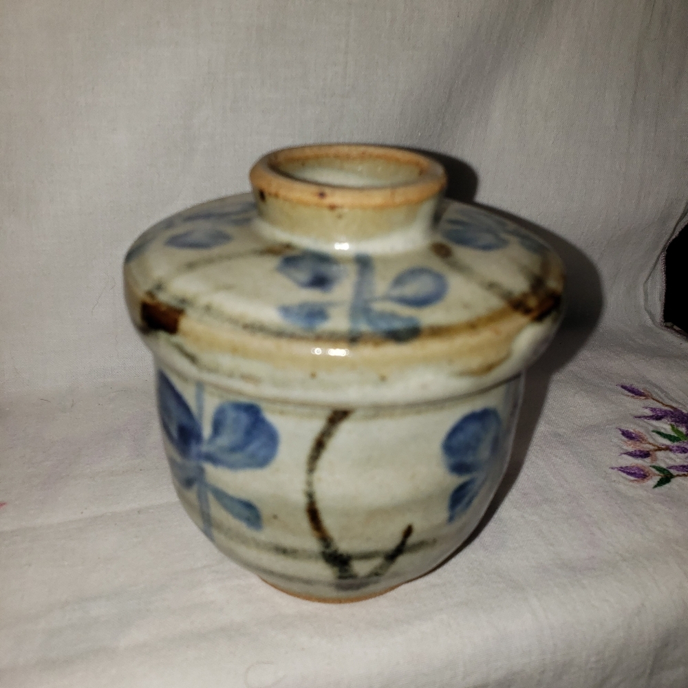 Beautiful Vintage Handmade Salt Glazed Pottery Small Jar